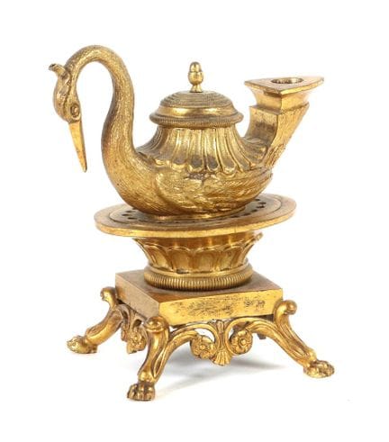 Figurative oil lamp in the shape of a swan, 19th c