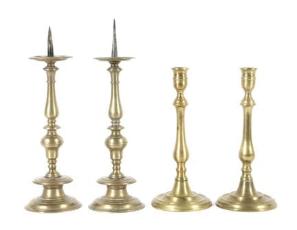 2 pairs of single-flame candlesticks, 18th/19th ce