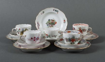 Five Meissen cup sets, 20th century. Consisting of