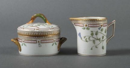 "Flora Danica" milk jug and sugar bowl, Royal Cope