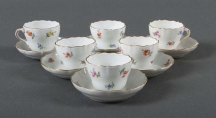 Six Meissen mocha cups with saucers, 1890–1900. Po