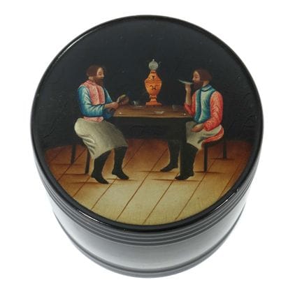 Tea/tobacco box, Russia, ca. 1900, papier-mâché/bl