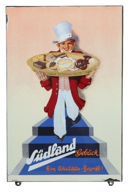 Südland Pastries Enamel Sign, 1950s, rolled edges,