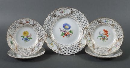 Five openwork plates from Meissen, 20th century. P