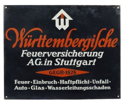 Württembergische Feuerversicherung enamel sign, 19