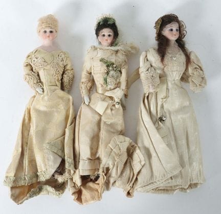 3 poupées « Stubendamen » : têtes en porcelaine à 