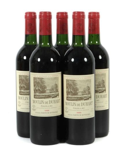 5 bottles of Moulin de Duhart red wine, 1988, Doma