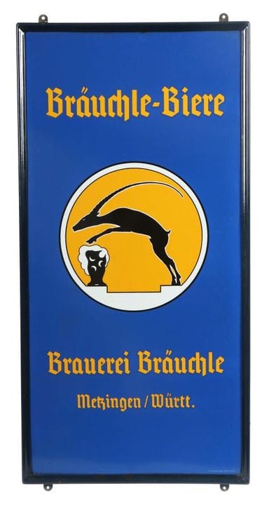 Bräuchle Beers Enamel Sign, original frame, ca. 19