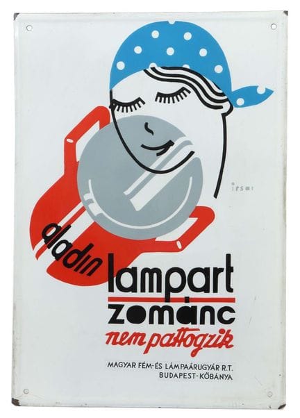 Hungarian enamel sign, ca. 1930s–1940s, embossed e