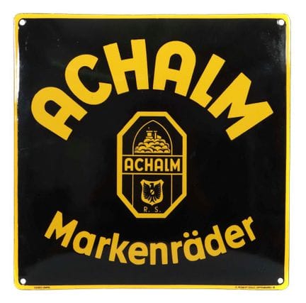 Achalm Markenräder enamel sign, 1950s, domed, sten