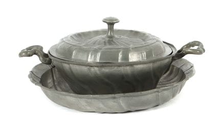 Lidded bowl for new mothers with saucer, probably 