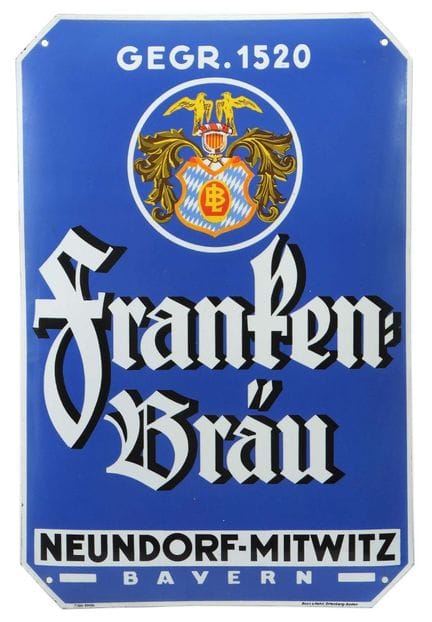 Franken Bräu Neundorf-Mitwitz enamel sign, ca. 193