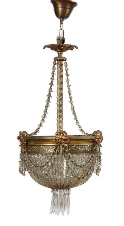 Wicker chandelier with decorative bow motif, early