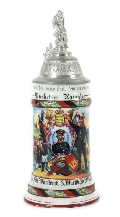 Chope de réserviste en porcelaine, marquée : « 1er