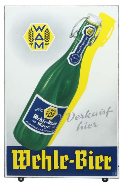 Wehle-Bräu WAM Enamel Sign, ca. 1970s, beveled edg