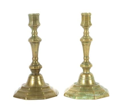 Pair of single-flame Baroque candlesticks, mid-18t