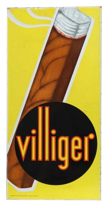 Villiger enamel sign, 1950s, slightly domed, stenc