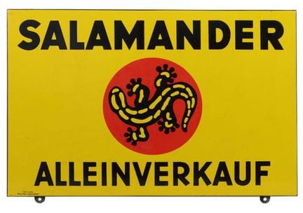 Salamander Exclusive Sale Enamel Sign, 1960s, roll