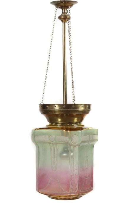 Art Nouveau-Hängeleuchte mit getöntem Glas um 1910