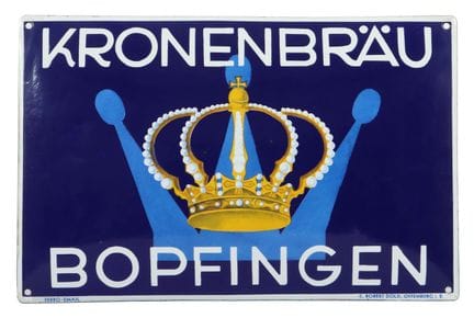 Kronenbräu Bopfingen enamel sign, probably from th
