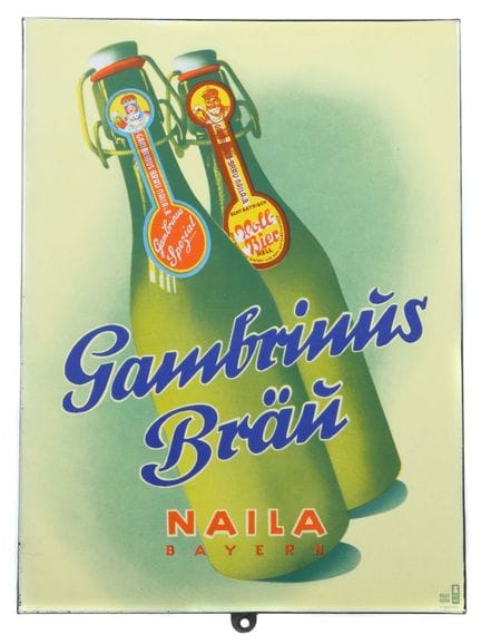 Gambrinus Bräu Naila Enamel Sign, 1960s/1970s, rol