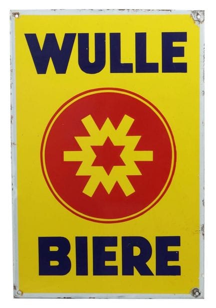 Wulle Biere enamel sign, ca. 1950s, with folded ed