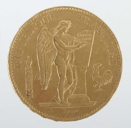 100-franc gold coin from France, dated 1882, 900 g