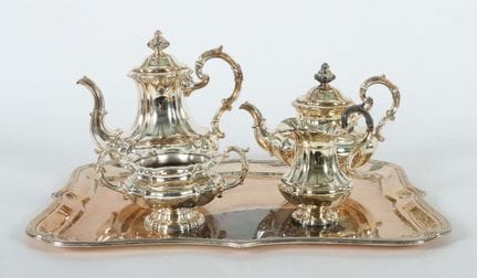 Coffee and tea set on a tray by Lazarus Posen, Fra