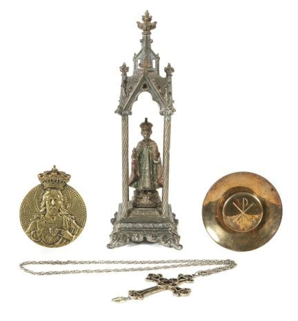 Set of religious items, 19th/20th century, metal, 