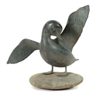 20th-century sculptor. Duck garden sculpture, meta