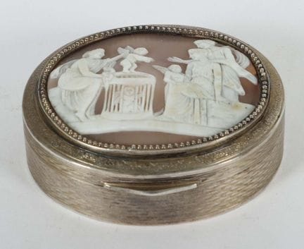 Lidded box with a mussel shell cameo by Anton Kola