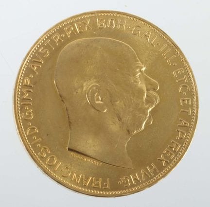 100-krone gold coin from Austria, dated 1915, 900 