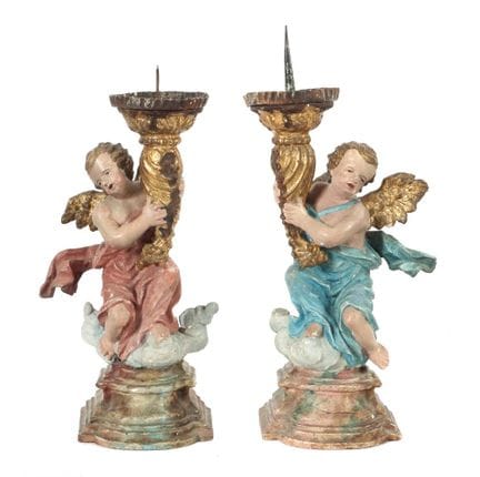 18th/19th-century woodcarver, “Pair of Angel Candl