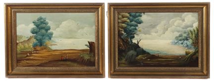 Pittore del XX secolo. “Coppia di paesaggi”, scene