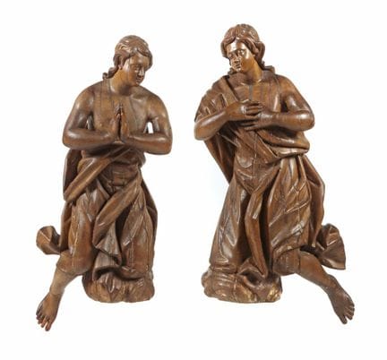 18th/19th-century woodcarver. Pair of “Adoring Fig