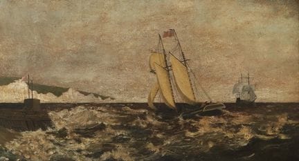 Pittore del 1900 circa, “Costa tempestosa”, paesag
