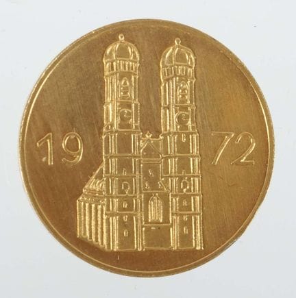 Gold medal, 1972, 585 gold, approx. 4.24 g, “XX. O