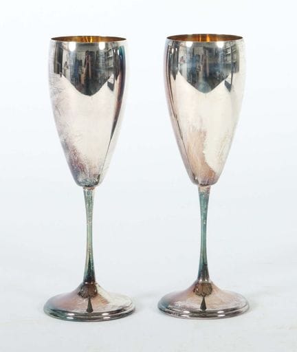 Pair of Greggio Rino champagne flutes, Padua, 1948