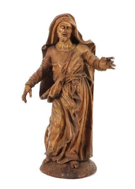 18th-century woodcarving, “Figure of a Saint”; car