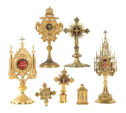 Set of reliquaries, 19th/20th century, gilded meta