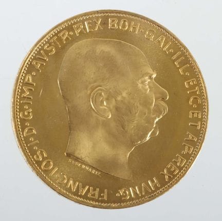 100-krone gold coin from Austria, dated 1915, 900 