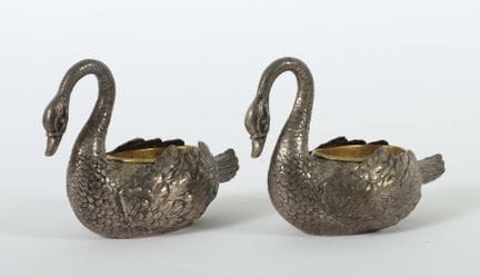 Pair of swan-shaped spice bowls by Friedrich Reuss