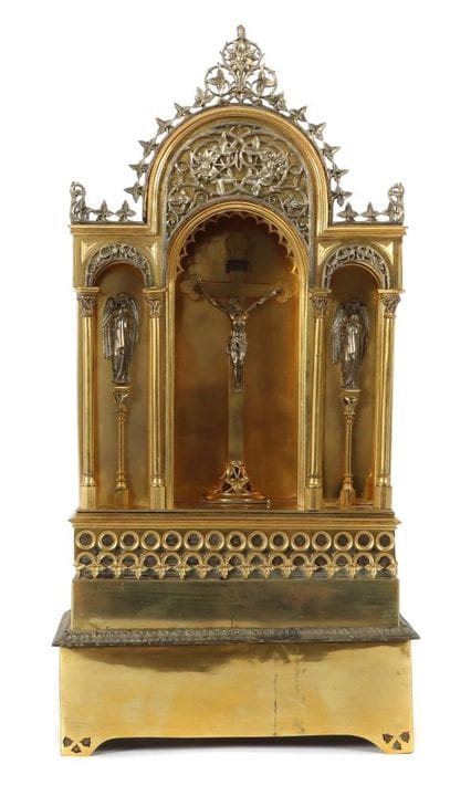 19th-century household altar, gilded and silver-pl