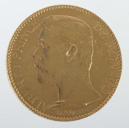 100-franc gold coin from Moncao, dated 1895, 900 g