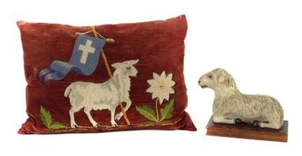 Agnus Dei, 19th century, carved wood, painted; a f