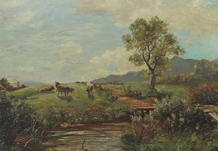 Pittore del XIX/XX secolo. “Mucche al pascolo”, pa