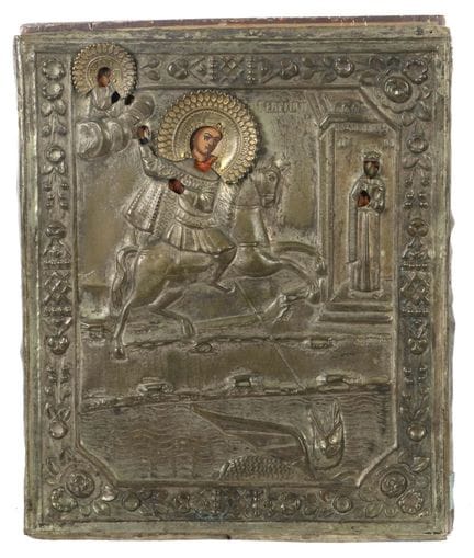 Icon with oklad ''Saint George'' probably Ukraine,