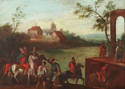 Pittore del XVIII secolo. “Scena di soldati”: sold