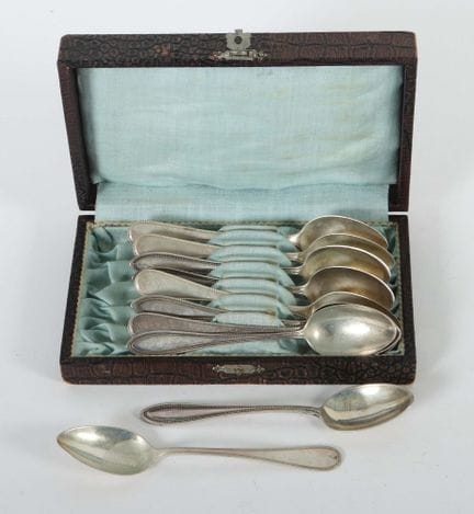 10 coffee spoons, Germany, 20th century, 800 silve