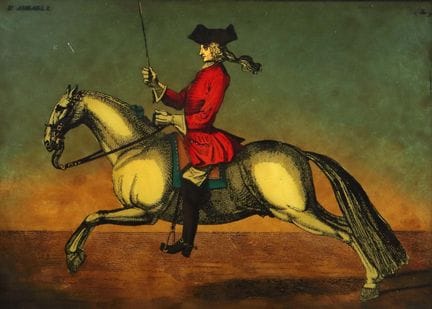 Pittore su vetro del XX secolo. “Cavaliere su un c